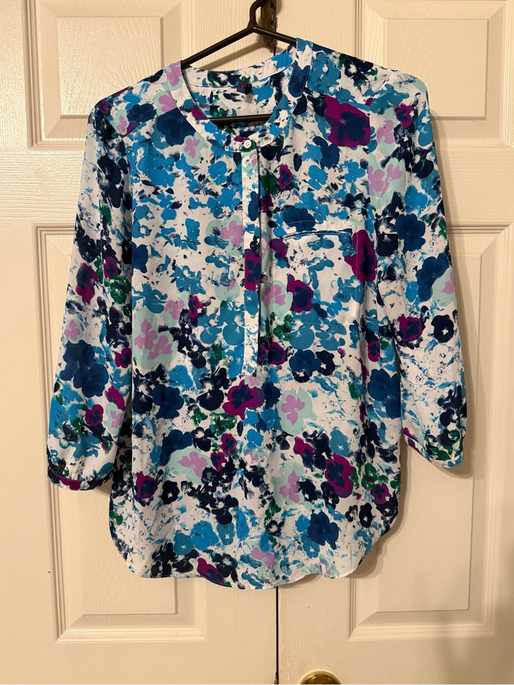 NYDJ Blue, Teal & Purple Floral-Print Tunic Blouse